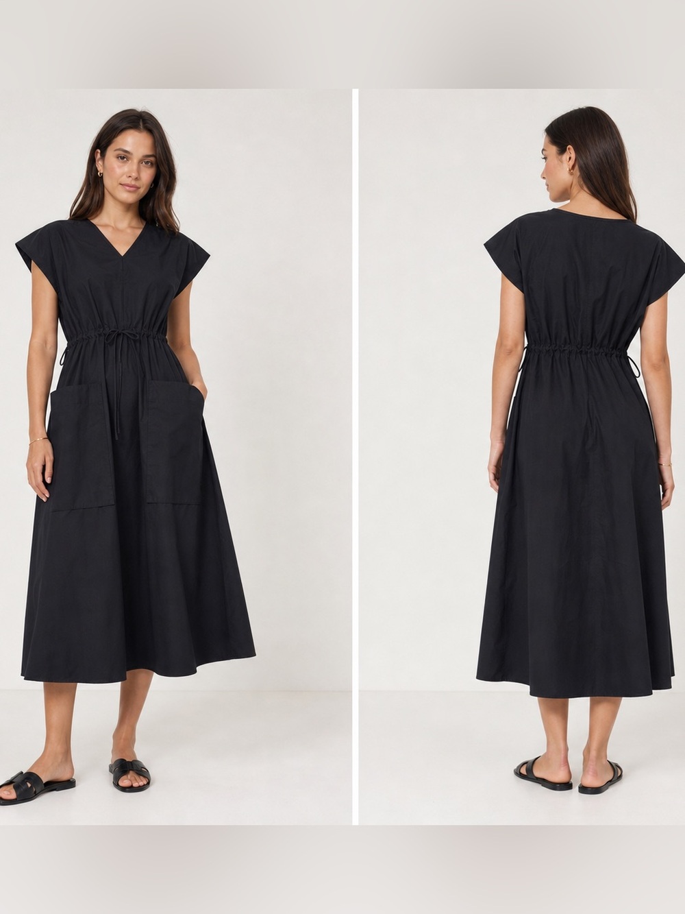 Chepe Black Cotton Adjustable Waist Midi Utility Dress Size M
